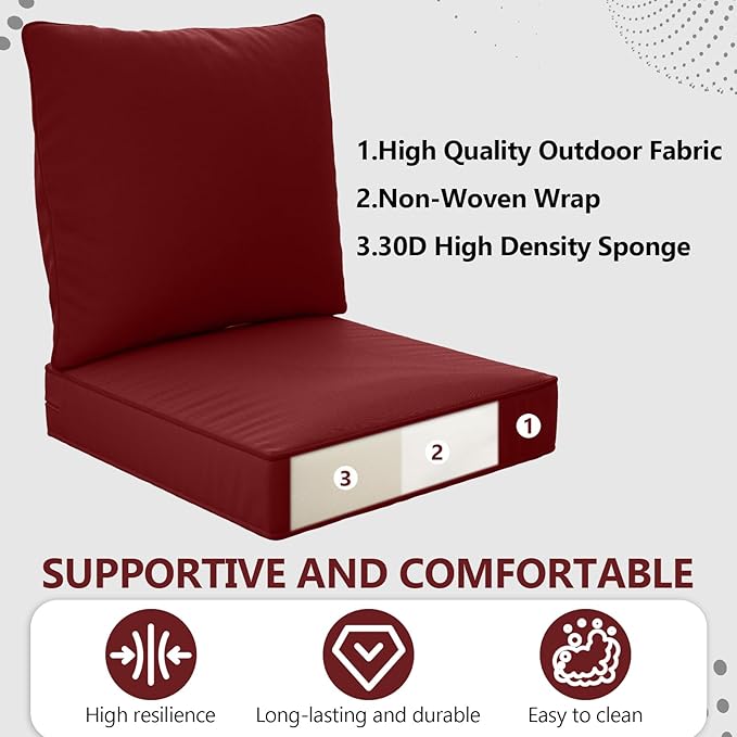 24" x 24" x 6" Outdoor Deep Seat Cushions Set - 6 Set Waterproof & Fade Resistant Patio Furniture Replacement Cushions, Non-Slip Outdoor Cushions Fit Loveseats, Couches, Chairs, and Sofas.