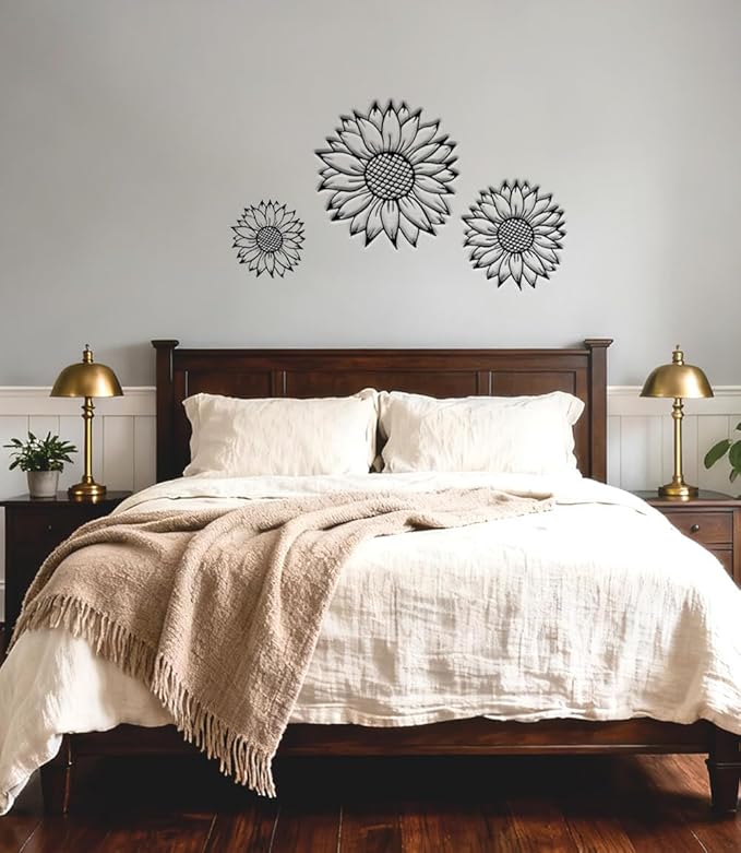 3 Pack Metal Flowers Wall Decor - Premium Sunflower Wall Sculpture Art Rust-Proof Farmhouse Hanging Decor for Indoor & Outdoor Living Room, Kitchen, Bedroom, Garden, Unique Floral Housewarming Gifts