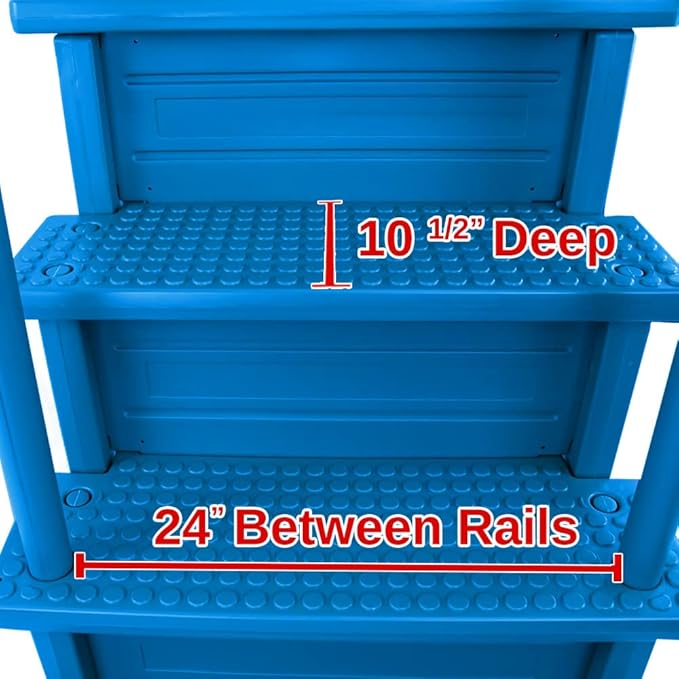 Aqua Select Anti-Slip in-Pool Steps with Outside Flip-Up Ladder | Blue | for Above Ground Swimming Pools | Can Mount to Decks 48" to 54" H | Safety Stairs Capacity Up to 350 lbs
