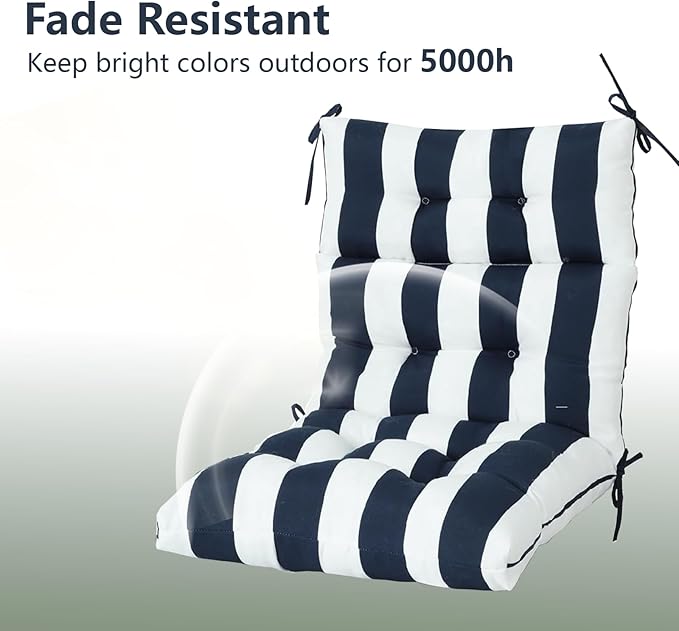 High Back Chair Cushions Set of 2, Adirondack Chair Cushion with Waterproof, Rocking Chair Cushion for Outdoor Patio, Garden Porch 45”x 22”x 4 (2, Navy White B)
