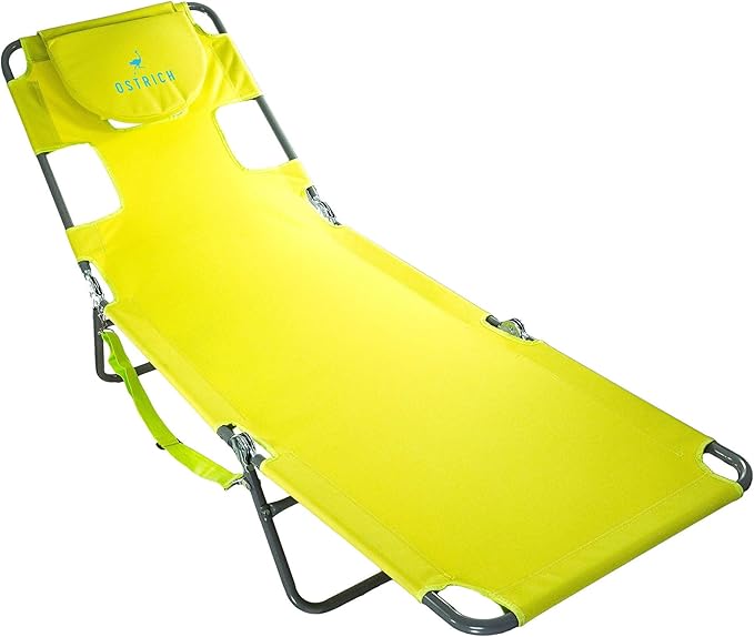 Ostrich Beach Lounge Chair, Folding & Reclining Outdoor Chaise Lounger, Green