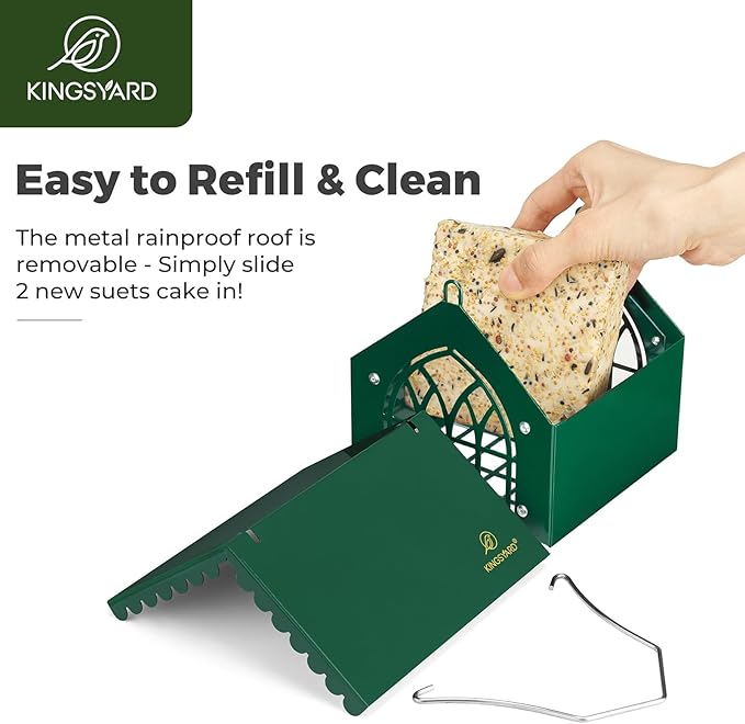 Kingsyard Double Upside Down Suet Feeder Squirrel Proof with Weatherproof Roof, All Metal Suet Feeders for Outdoors Hanging, Great for Downy Woodpecker Nuthatch Chickadee, Green