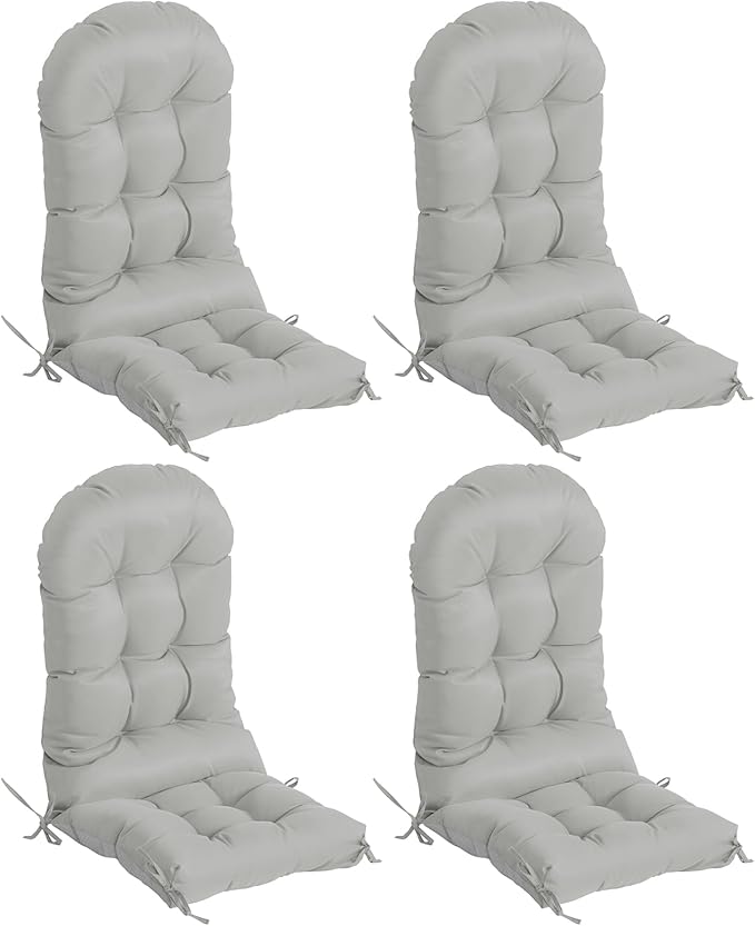 Adirondack Chair Cushions Set of 4, Thick High Back Rocking Chair Cushion 47x19.6x4 Inch, Folding Patio Pads with Ties, Waterproof & Fade-Resistant Seat Pads Indoor/Outdoor (Grey)