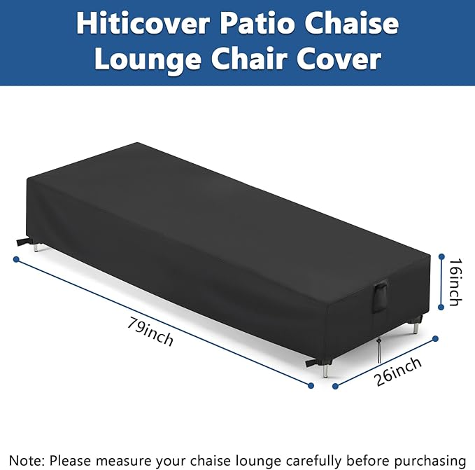 Outdoor Patio Chaise Lounge Cover, Waterproof Lounge Cover for Patio Furniture, Pool Lounge Chair Outdoor Furniture Covers - 79 x 26 x 16 Inch