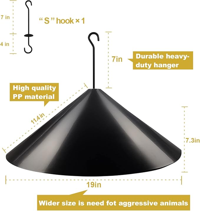 Queension Squirrel Baffle Wrap Guard Around Protects Hanging Bird Feeders for Outdoor Shepherd’s Hook, Save Bird Houses from Squirrels, Raccoons, and Rodents - Hang Mount 19 Inch 1pcs