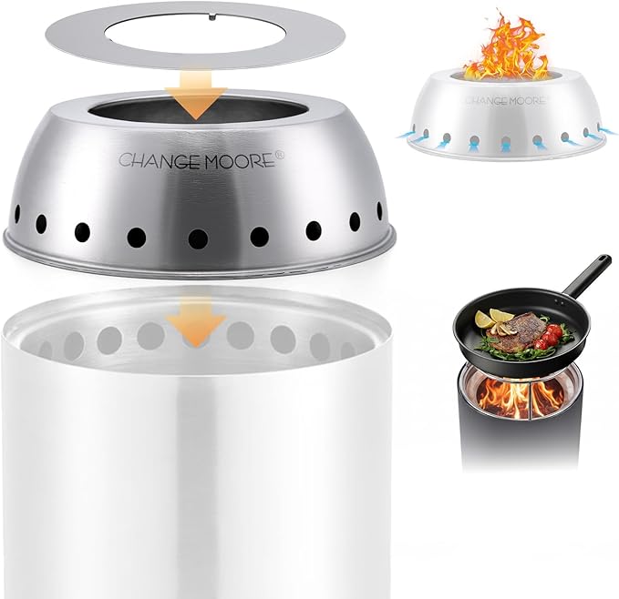 CHANGE MOORE 7'' Second Burning Smokeless Tabletop Fire Pit Cap Kit, Fire Start for Big Fire Pit or Outdooor Use, Compatible with Solo Stove Mesa XL, 201 Stainless Cap + Rack for 7'' Stove