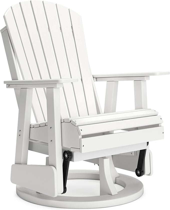 Signature Design by Ashley Hyland Wave Outdoor Casual Swivel Glider Adirondack Chair with 360-Degree Swivel, Weather Resistant HDPE, 18" Seat Height, White