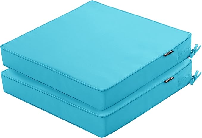 Outdoor Chair Cushions 22 x 22 Inch Waterproof Patio Chair Cushions with Tie 5 Year Color Fastness Thick Outdoor Seat Cushion for Garden Lawn Patio Furniture Teal Set of 2