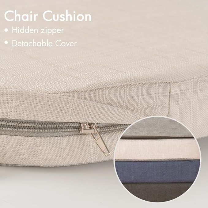 Battilo Chair Cushions for Dining Chairs with Ties, Indoor/Outdoor Kitchen Chair Pad with Non-Slip Backing, Dining Seat Cushion with Machine Washable Removable Cover, 16"x16"x2", Set of 2, Beige