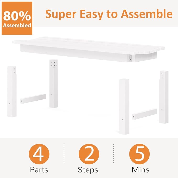 Outdoor Bench, 2-Person Patio Backless Bench Holds up to 800lbs, Weatherproof Garden Bench That Never Rot and Fade, Suit for Backyard, Porch, Patio, Deck and Entryway (White)