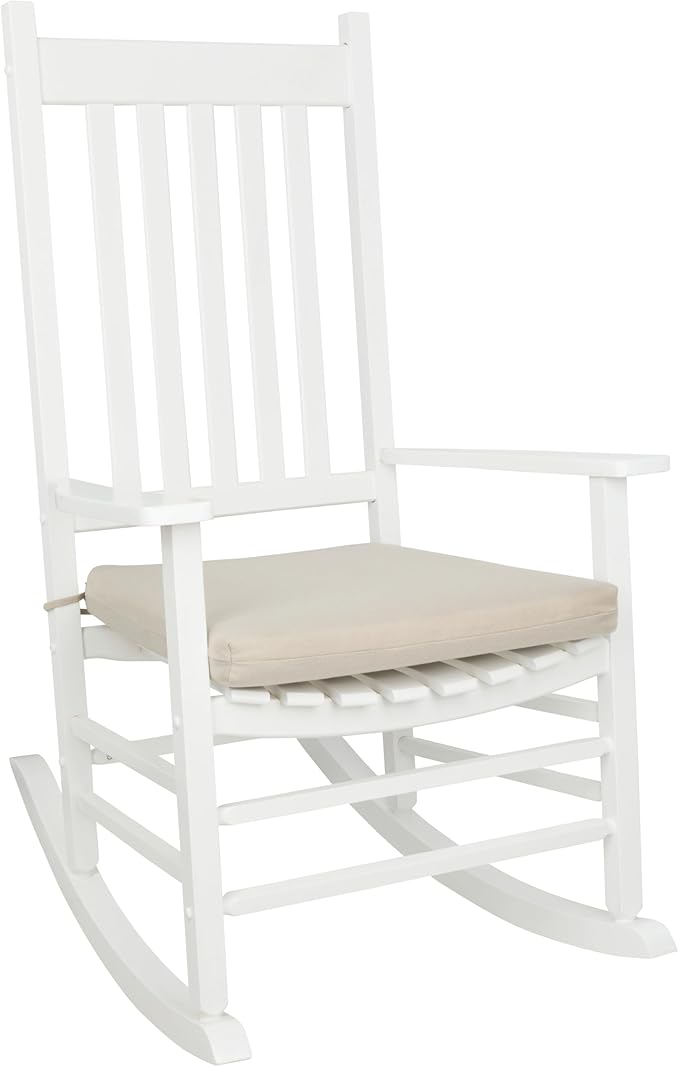 Shine Company Weather-Resistant Outdoor Rocking Chair Seat Cushion, 22"x20", Performance Fabric with Foam Core, Removable Cover with Ties, Khaki