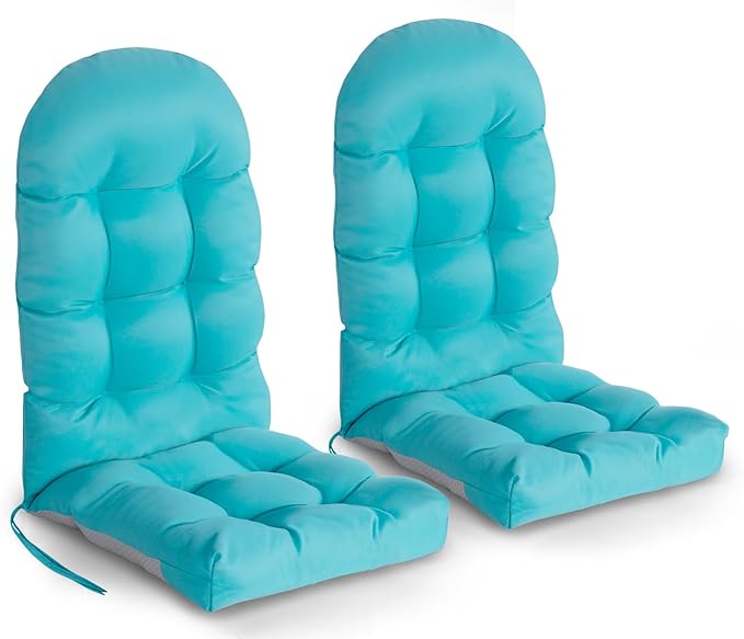 GREENVINES Adirondack-Chair-Cushions-Set-of-2 | Polyester | Weatherproof | Outdoor High Back Rocking Chairs Cushion | with Ties | Non-Slip | Thickened Seat for Patio | 44.5" x 18.9" x 4.5" | Arctic