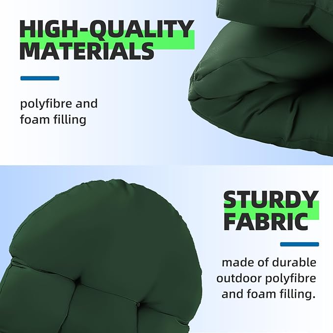 Outdoor Adirondack Chair Cushions Set of 2, 44x19x4 Inch Rocking Chair Cushion, High Back Patio Soft Seat Pad with Ties, Indoor Outside Use, Fade-Resistant & Waterproof, Dark Green
