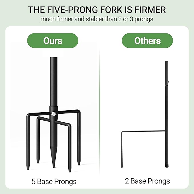Shepherd Hook for Outdoor, Heavy Duty Bird Feeder Pole with 5 Prong Base, Adjustable Height Bird Feeder Stand Ideal for Hanging Bird Feeders, Plant, and Garden Decorations