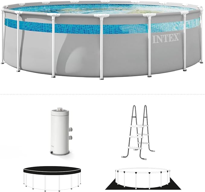 INTEX 26721MZ 14ft x 42in Prism Frame Clearview Premium Above Ground Pool Set: Includes 1000 GPH Krystal Clear Cartridge Filter Pump – 3357 Gallon Capacity – Age Grade 6+