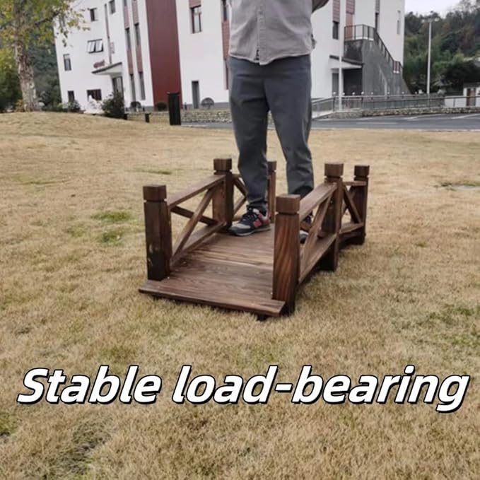 Wooden Bridge with Handrails, Sturdy Garden Bridge, All-Solid-Wood Small Garden Bridge, Suitable for Stream, Pond and Courtyard