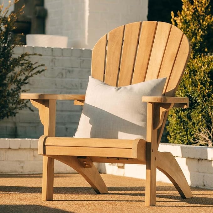 TITAN GREAT OUTDOORS Ash & Ember Savannah Grade A Teak Adirondack Chair, Weather Resistant Patio Lounge with Gently Curved Seat and Back, for Deck, Porch, or Backyard, Indoor Outdoor Use