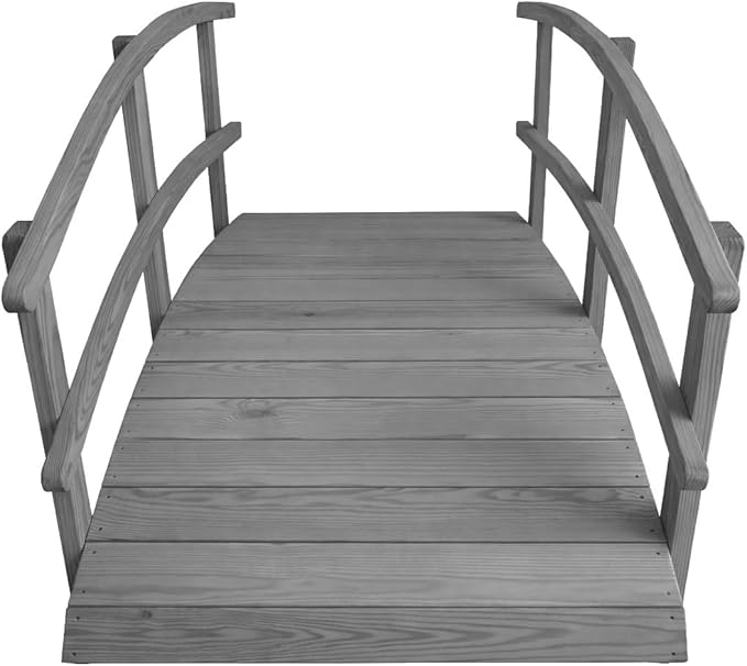 6 FT Grey Amish Made Garden Bridge with Double Rails for Walkway, Backyard Pond & Landscaping, Outdoor Wooden Footbridge for Koi Pond, Japanese Style Decorative Bridge, Made in USA