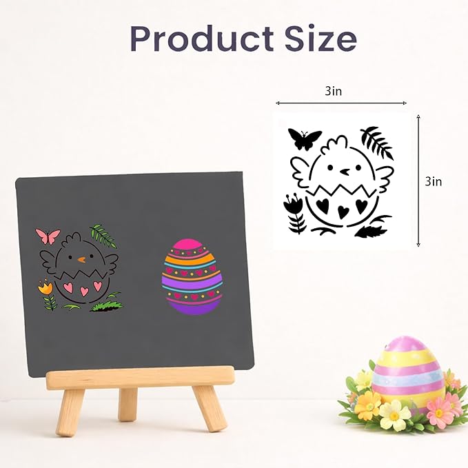 80 PCS Reusable Easter Stencils – Small Easter Stencils for Crafts, Painting on Wood, Fabric, Walls & Cards, Spring Craft Templates (3×3 Inch)