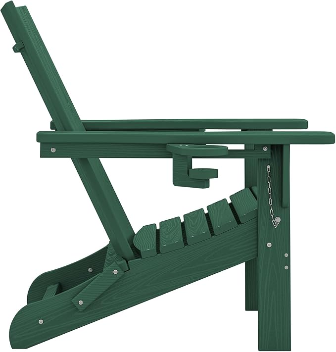 SERWALL Modern Adirondack Chair Set of 2, Folding Adirondack Chair with Cup Holders, Fire Pit Chairs, Lawn Chair for Patio Garden, Green