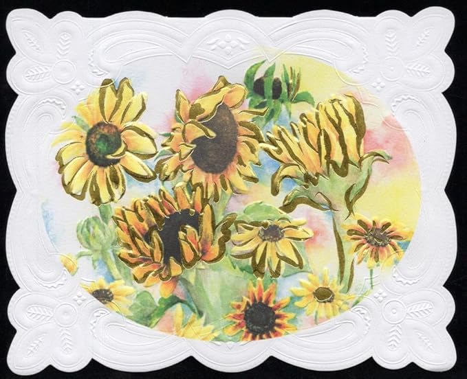 Poster Foundry Set of 3 - Sunflower Boxed Note Cards by Carol Wilson. 10 embossed 4x5 Die-Cut Notecards and Matching Envelopes in Decorative Gift Box with Magnetic Flap. NCP2435