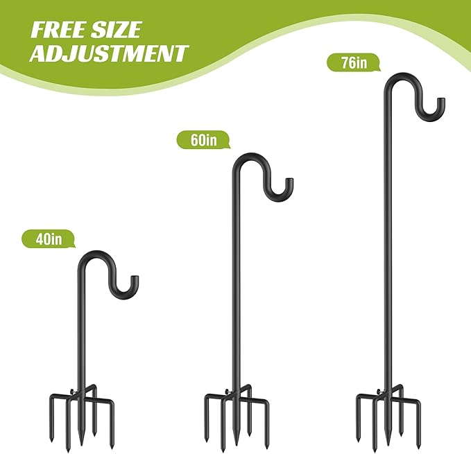 Bird Feeder Pole 76 Inches Shepherd Hooks for Outdoor, Heavy Duty Bird Feeder Pole for Garden Decor, Black Shepherd Stand for Plant Baskets Wind Chime with 5 Base Prongs