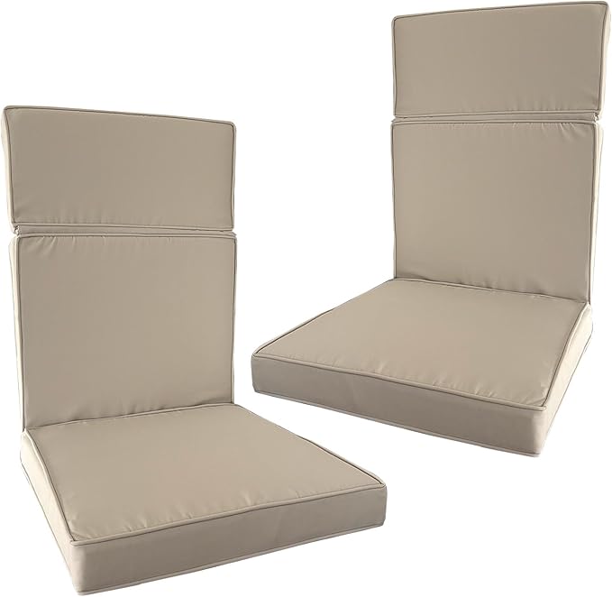 2 Pieces High Back Patio Chair Cushions, Fade Resistant Outdoor Rocking Chair Cushions, Office Chair Back Support Cushion (Khaki, Seat (21''x21''x3'')+Backrest (21''x28''x3''))