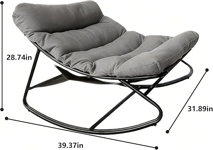 Outdoor Papasan Rocking Chair with Cushion, Oversized Patio Lounge Rocker, Heavy Duty 350 lbs Capacity, Comfortable Indoor & Outdoor Chair for Garden, Lawn, Bedroom, Living Room, Gray