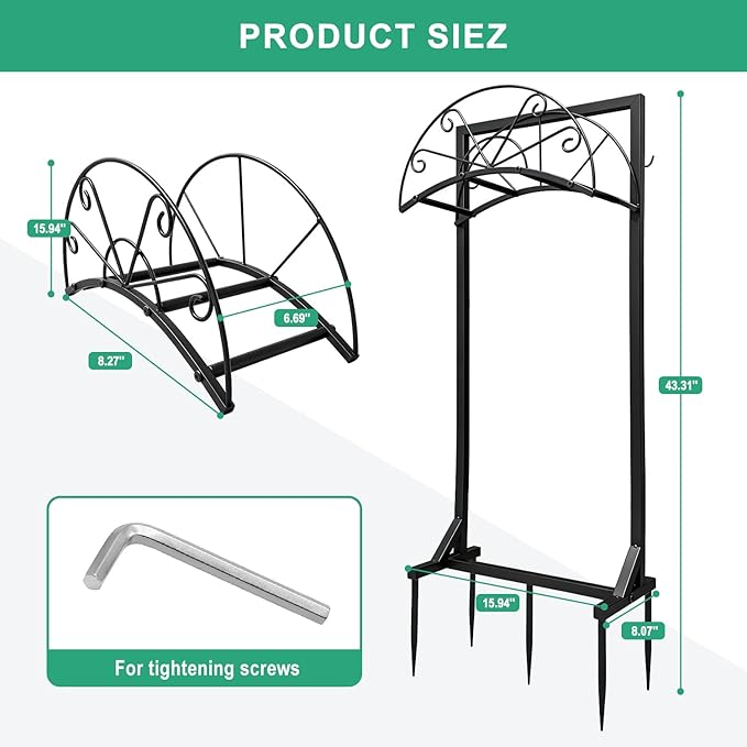 Garden Hose Holder with Stable Base and Tool Hooks, Heavy-Duty Metal Hose Hanger Garden Hose Storage Holds 151Ft Hose, Rustproof Freestanding Water Hose Rack for Yard, Lawn
