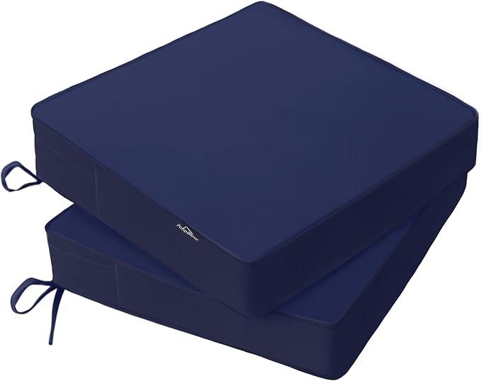 Outdoor Chair Cushions 22 x 22 x 3 Inch, Waterproof & Fade Resistant Patio Seat Cushion for Furniture with Handle and Ties, Thick Seating Pads for Outside Sofa Couch Set of 2, Dark Blue