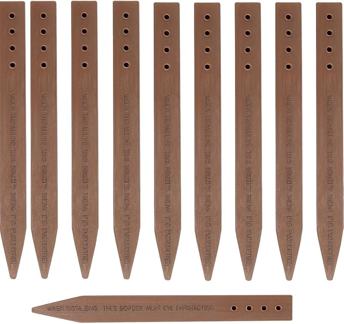 12" Plastic Bender Board Stakes Teak Color Heavy Duty Landscaping Edging and Border Stakes 10 Pack