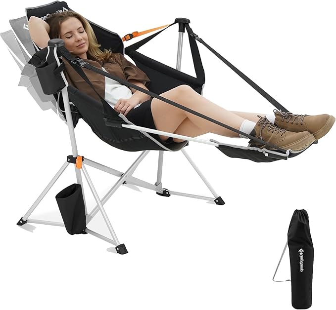 KingCamp Hammock Chair with Footrest, Swinging Portable Folding Camping Chairs for Adults MAX 400lbs Heavy Duty Foldable Oversized Rocker with Cup Holder Pillow for Outdoor Beach Patio Sport Lawn