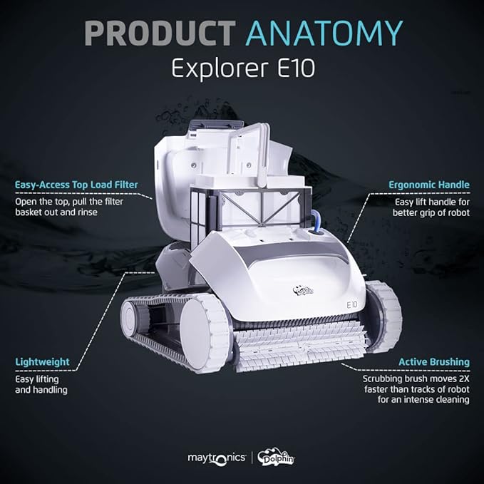Dolphin (2026 Model) E10 Automatic Robotic Pool Vacuum Cleaner, Active Scrubber Brush, Top Load Filters Access, Ideal for Above-Ground Pools up to 30 FT in Length