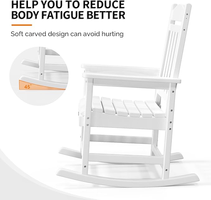 VINGLI Outdoor Rocking Chair Set of 2, HDPE Rocking Chair with Higher Backrest, All Weather Rocker for Garden, Yard, Balcony, White