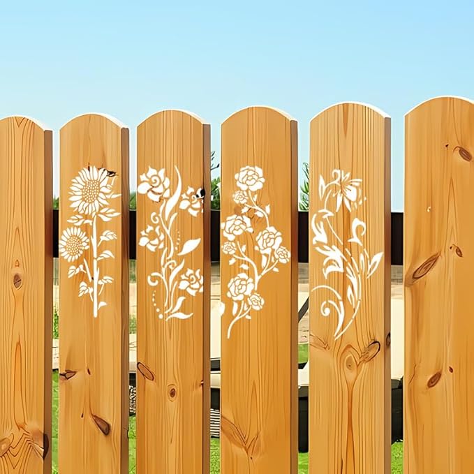 Garden Fence Large Flower Stencils - Reusable Floral Stencil DIY Decoration for Painting on Wood Walls Pattern, Jumbo Sunflower Yard Spray Paint Big Crafts Floor Stencils (CP-23)