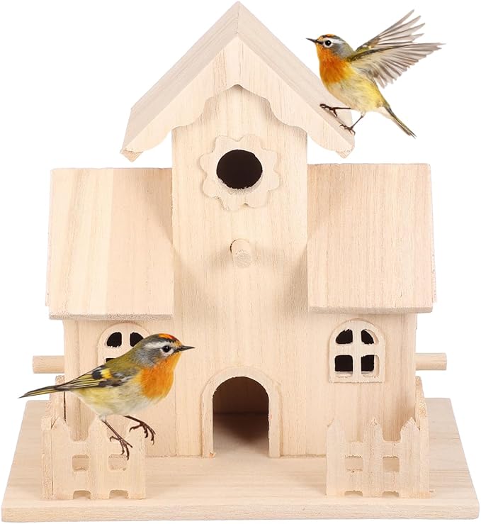 Wooden Bird House Bird Nest Unfinished Unpainted Wood Birdhouse Hanging Sleeping Nest, Indoor Outdoor Window Bird House, Garden Bird Bed for Hummingbird Parrot Sparrow