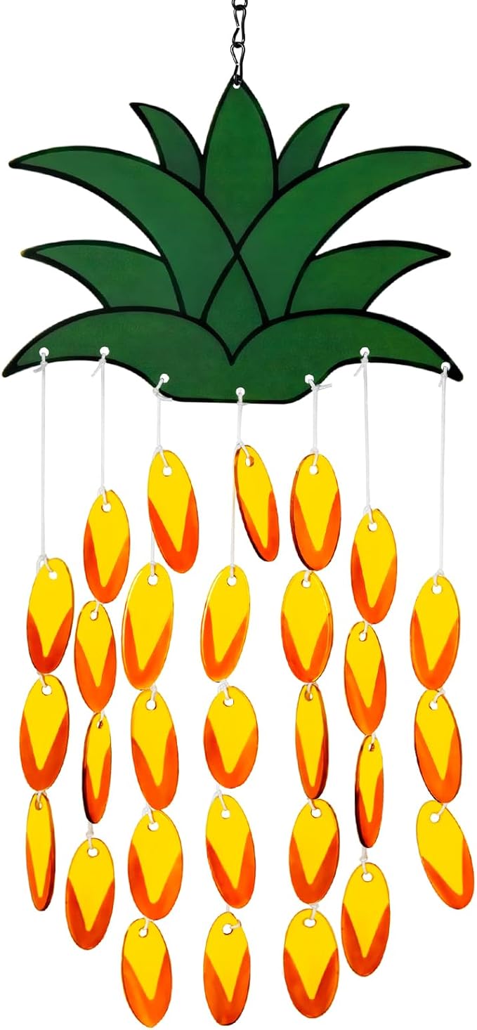 X-PREK Pineapple Wind Chimes for Outside, Unique Stained Glass Wind Chimes Garden Decor, Windchimes Outdoors Suncatcher Gift for Women, Mom, Grandma
