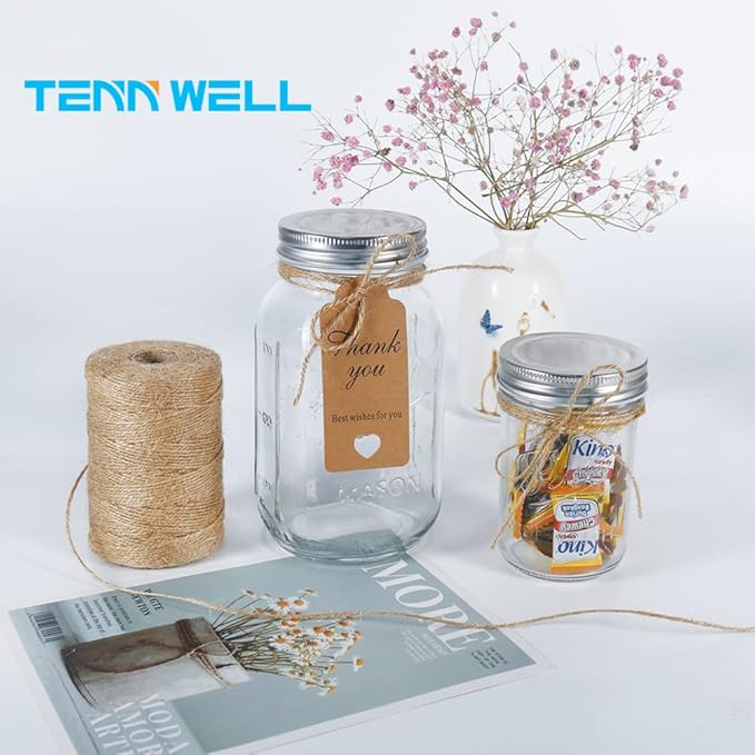 Tenn Well 1000 Feet Natural Jute Twine, 2mm Twine String for Arts and Crafts, Gardening, Gift Wrapping, Packaging, Festive Decorations (2PCS x 500 Feet)