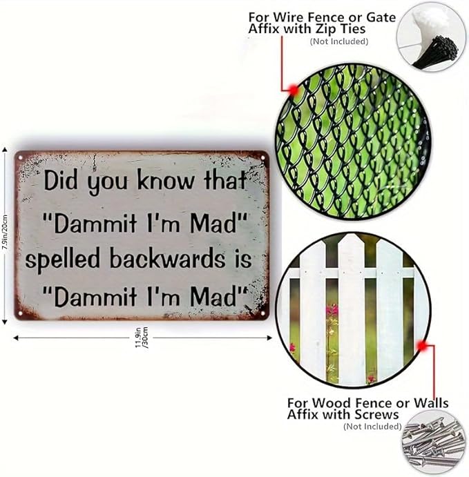 Vintage Metal Metal Sign - Dammit Im Mad Reversed Catchphrase - Durable Wall Decor for Man Cave, Yard, Garden, Bar, Garage & Home - Humorous Retro Poster Idea