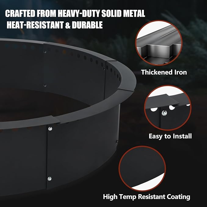 Smokeless Fire Pit Ring for Outside, 40 Inch Heavy Duty Metal Insert with Air Vents for Better Burn, Outdoor Firepit Ring for Backyard, Patio, Camping, Smokeless Wood Burning Use