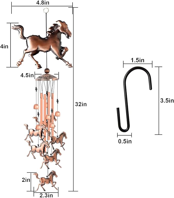 JOBOSI Horse Wind Chimes, Horse Room Garden Patio Decor, with S Hook Flamingo Decor Gifts, Gifts for mom Women Grandma Friends Mother
