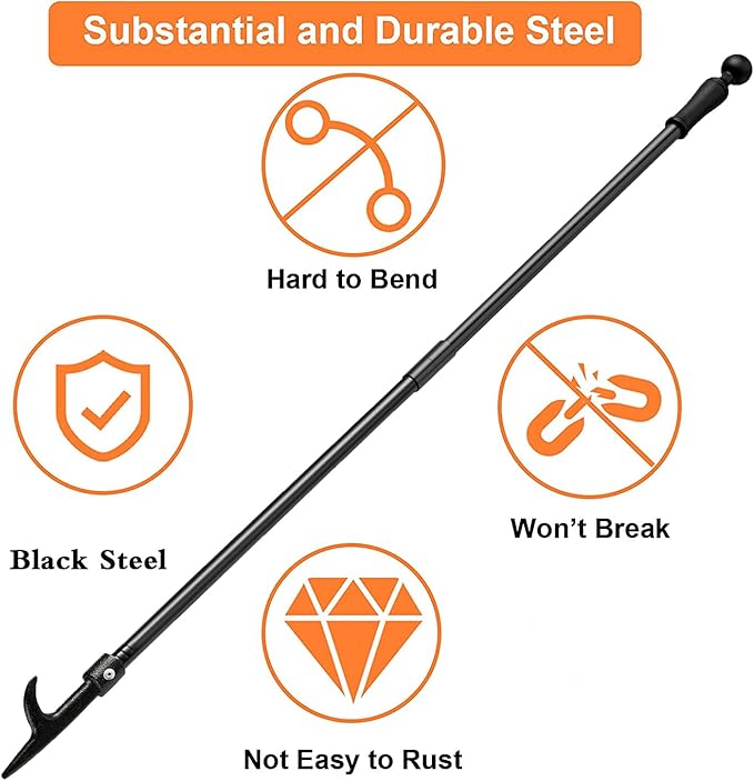 BsBsBest Fire Poker for Fire Pit, 46 Inch Extra Long Portable Campfire Poker for Fireplace, Camping, Wood Stove, Outdoor and Indoor Use, Rust Resistant Stainless Steel Black Finish