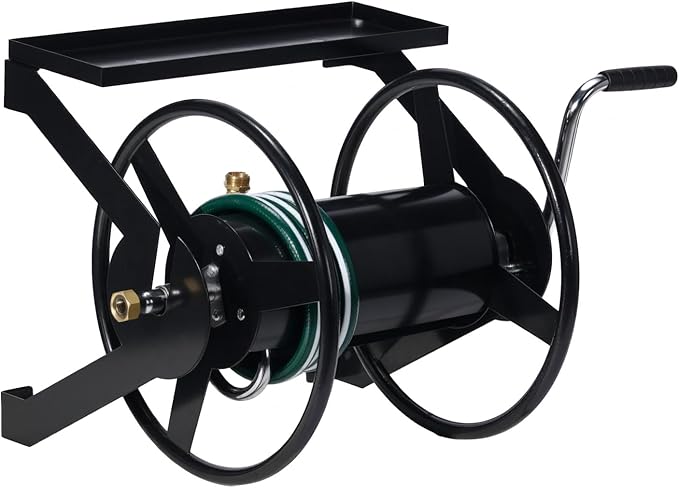 VINGLI Garden Hose Reel, Wall Mount Water Hose Reel for Garden Outside with Heavy Duty Space Saving Rolling Design Metal, 175FT Capacity for 3/4" Hose for Outdoor Use (Black)