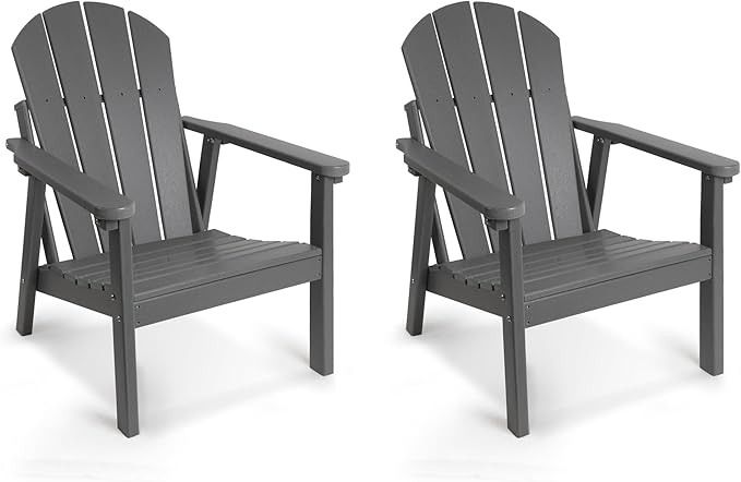 Adirondack Chair Set of 2, HDPE All Weather Adirondack Chairs, Fire Pit Chairs, Patio Chairs, Lawn Chairs. Perfect for Porch, Patio, Poolside, Deck.