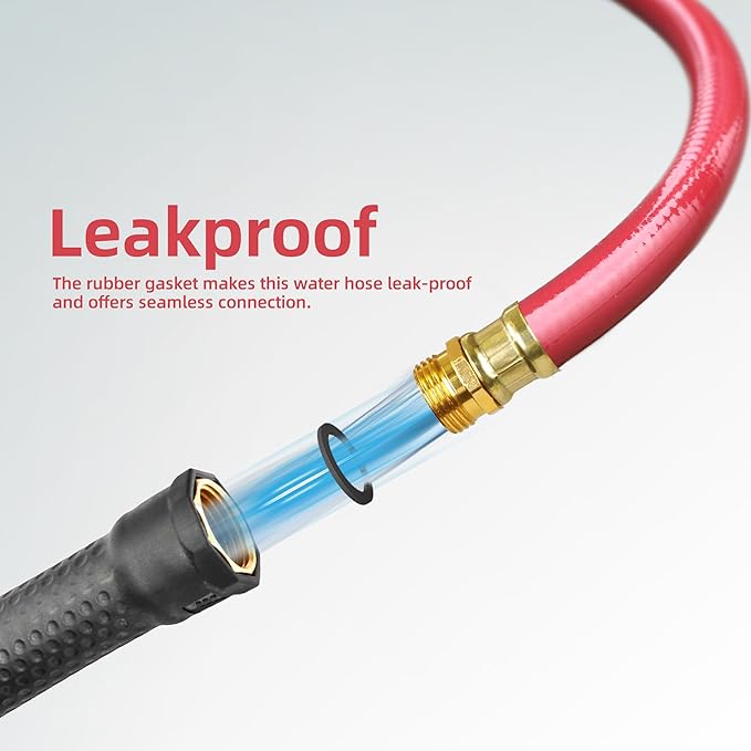Solution4Patio Short Lead-in Red Garden Hose 3/4 in. x 10 ft. -Heavy Duty Durable Flexible Lightweight Water Pipe -Brass Aluminum Male/Female Fittings for Household & Commercial -Kink Free, No Leaking