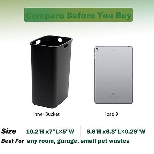 Small Dog Poop Trash Can Outside Soft Close Odor Filter&Step Pedal, 5L/1.3 Gal Stainless Steel Black Bathroom Garbage Can with Lid Inner Bucket,Slim Metal Waste Basket- Bedroom Office Cat Poop