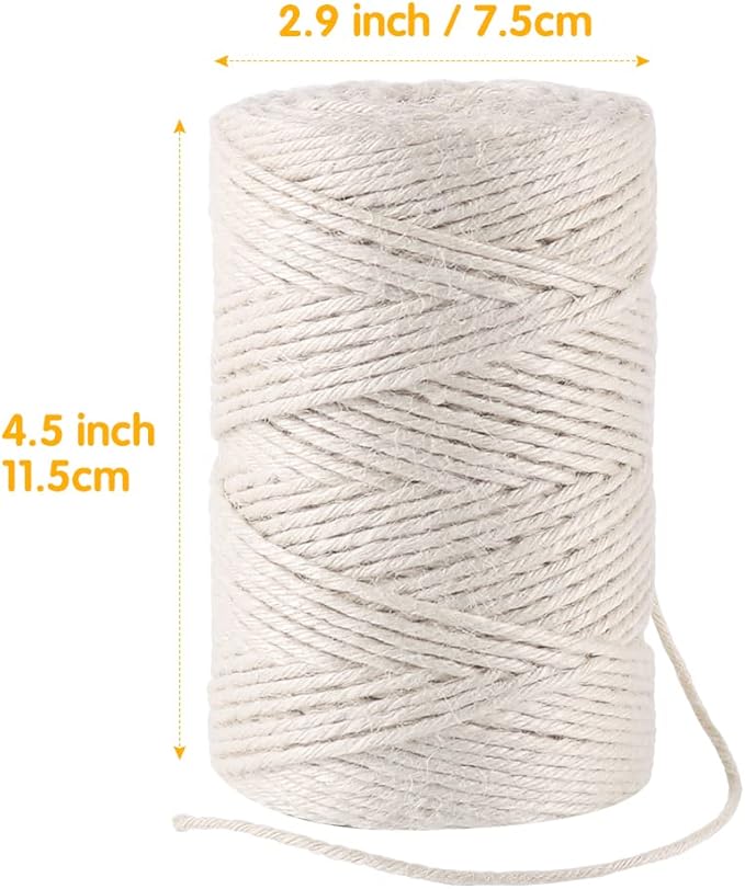 Vivifying 3mm White Twine, 328 Feet 3Ply Natural Jute Twine String for Crafts, Wedding Decoration, Arts, Gift Wrapping, Packing and Hanging