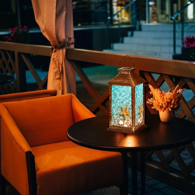 Solar Lantern Seashell Summer Beach sea Water Summer Outdoor Garden Hanging Lantern Waterproof Solar Powered Lighting Outside Table Lamp for Patio Deck Yard Camping Beach House Decor, 1 Pack