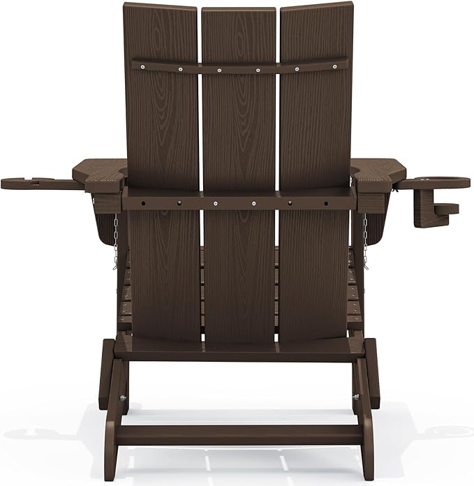 SERWALL Modern Adirondack Chairs Set of 8, Folding Adirondack Chair with Cup Holders, Outdoor HDPE Adirondack Chair for Patio Lawn Garden, Coffee
