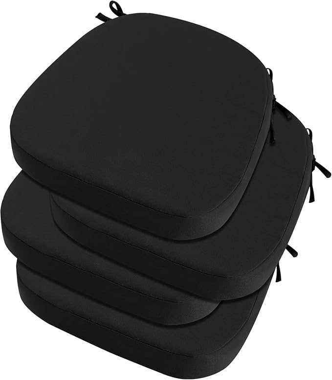 idee-home Outdoor Chair Cushions Set of 4, 19" x 19" x 3" Thick D-Shaped Patio Furniture Outdoor Seat Cushions Waterproof with Ties, Dining Pads